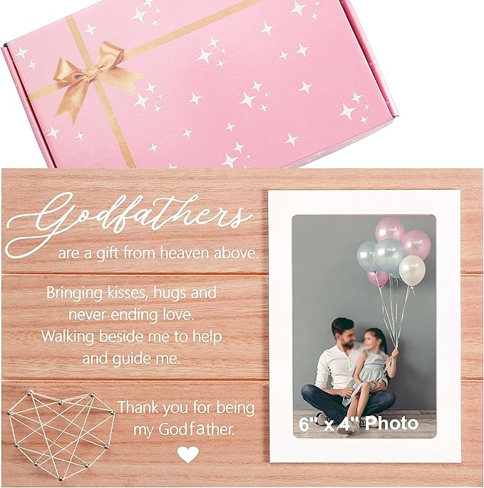Baptism Gifts for Godfather-Godfather from Godchild-Thank You Keepsake-Christening Present for God-father-Photo Frame Picture Frame Present -God-fathers Are A Gift From Heaven Above