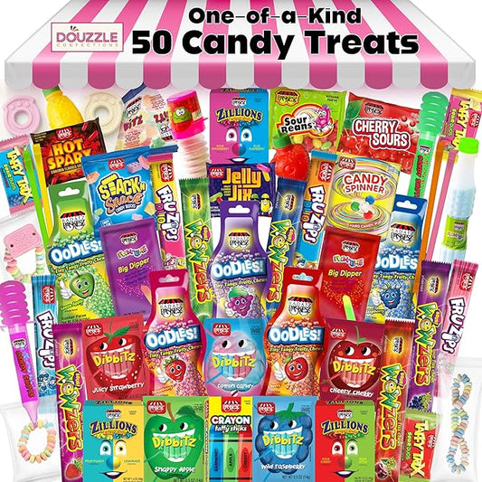 DOUzzle Back To School Bulk Novelty Candy Variety Pack w/Marines Edible Crayons & Candy Blocks (50 Count) Individually Wrapped Back To School Party Favors, Goodie Bag & Pinata Stuffer - Kosher