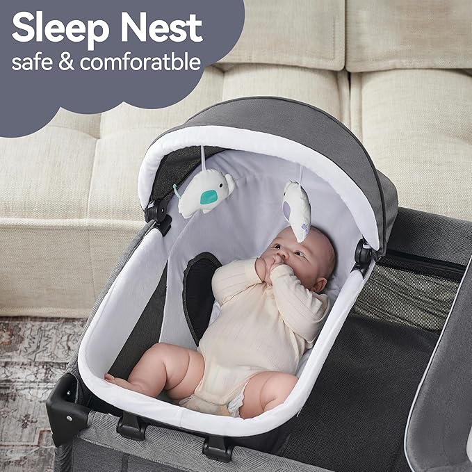 Pamo Babe Portable Playpen Foldable Playard for Baby and Toddler Mattress, Changing Table for Newborn Portable Playard