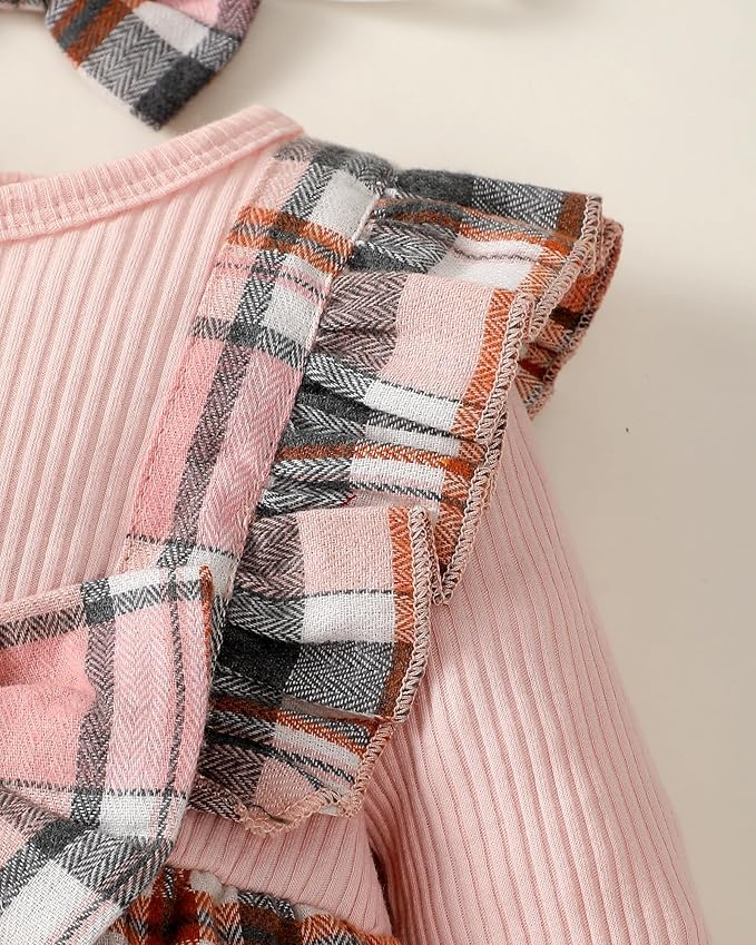 Newborn Infant Baby Girl Clothes Fall Winter Plaid Long Sleeve Jumpsuit One Piece Romper Bodysuit Baby Overalls Outfits