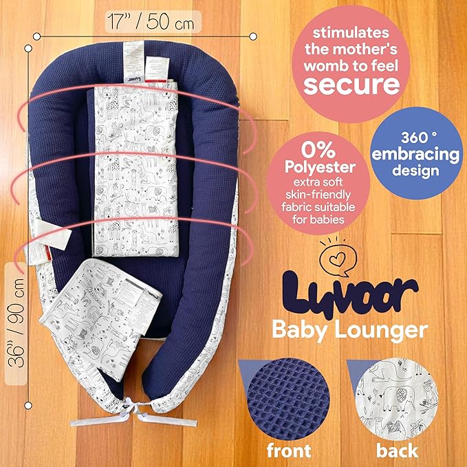 %100 Cotton Baby Lounger - 3 in 1 Baby Nest, Waffle Blanket, Waterproof Changing Mat, Deluxe Infant Lounger, Dock a tot, Portable Set, Newborn Essentials, Breathable Soft Cover, Travel Bed,Shower Gift