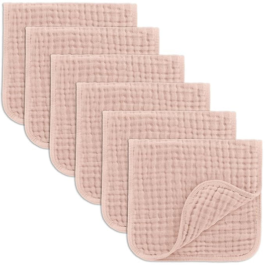 Comfy Cubs Muslin Burp Cloths 20" x 10", Pack of 6 - Large, 6-Layer, Ultra Absorbent 100% Cotton for Baby Drool and Messes - Soft, Safe & Gentle Baby Burp Cloths Set for Boys & Girls - Blush