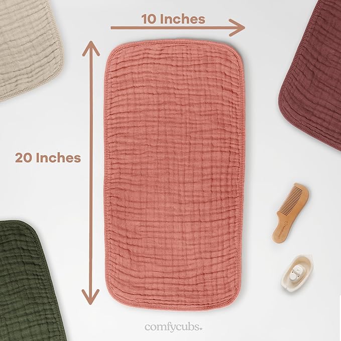 Comfy Cubs Muslin Burp Cloths 20" x 10", Pack of 6 - Large, 6-Layer, Ultra Absorbent 100% Cotton for Baby Drool and Messes - Soft, Safe & Gentle Baby Burp Cloths for Boys & Girls - Dusty Rose