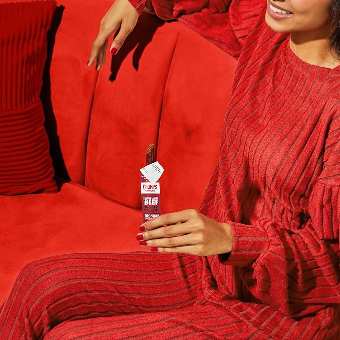 Chomps Snack Size Grass-Fed and Finished Smoky BBQ Beef Jerky Snack Sticks 0.5oz 24-Pack - Keto, Paleo, Whole30, 4g Lean Meat Protein, Gluten-Free, Zero Sugar Food, Non-GMO Chomplings