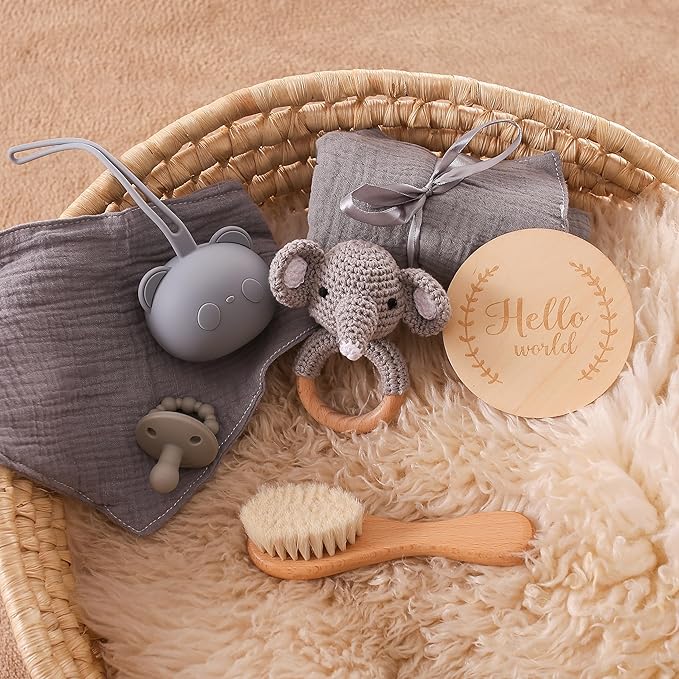 Baby Gift Set for Newborn New Baby Gift Set - Newborn Baby Essentials Baby Bath Set with Baby Blanket Baby Rattle - New Born Baby Girls Gift & Baby Boy Gifts for Baby Shower