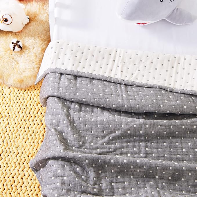 NTBAY 3 Layer Toddler Blanket, Muslin Cotton Jacquard Bed Blankets, Lightweight Thermal Baby Blanket, Super Soft and Warm Crib Blanket for All Seasons, Decoration Gift, 30"x40", Grey Dot