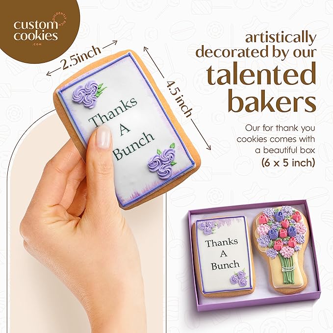 Gourmet Floral Thank you Cookie Gift Basket | 2 Large 2.5 x 4.5 in Vanilla Sugar Cookies Hand-Decorated Snack Variety Pack | Kosher Bakery Care Package For Women, Men Boys & Girls