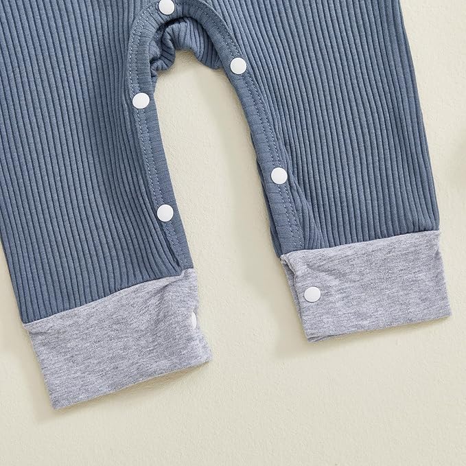 fhutpw Newborn Baby Boy Clothes Ribbed Knit Bodysuit 3 6 Months Infant Fall Long Sleeve Splicing Color Romper Jumpsuit & Hat