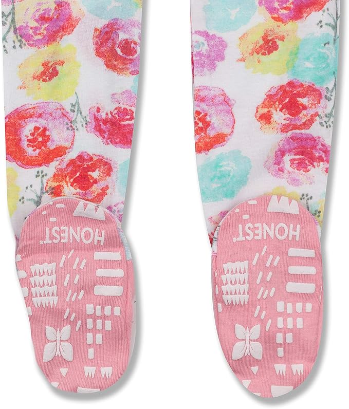 HonestBaby Non-Slip Footed Pajamas One-Piece Sleeper Zip-Front Pjs 100% Organic Cotton for Baby Girls