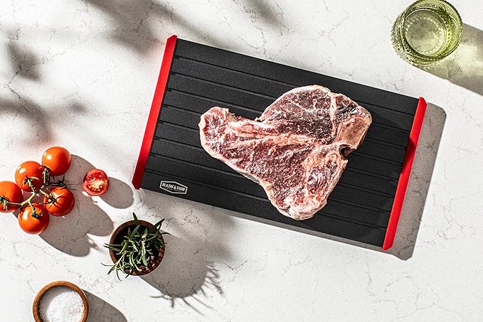 BLAZIN' THAW Defrosting Tray for Frozen Meat | 14” Large-Size | Aluminium Plate for Thawing Frozen Food | Natural Thawing Process | No Microwaves, No Cold/Warm Water Required |