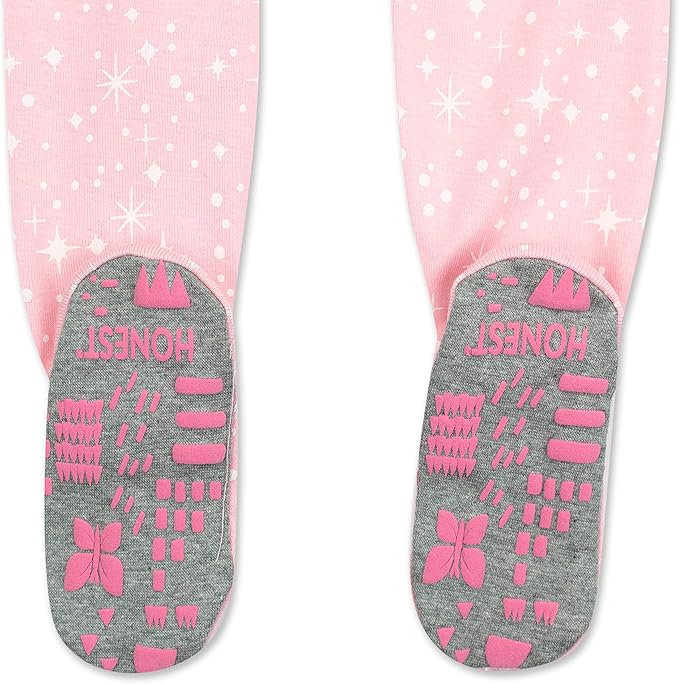 HonestBaby Non-Slip Footed Pajamas One-Piece Sleeper Zip-Front Pjs 100% Organic Cotton for Baby Girls