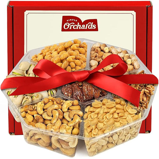 Nuts Gift Basket - 7 Sectional Platter With a Variety of Freshly Roasted Nuts - Beautifully Packaged Gift for Birthday, Sympathy. Large Family Pack.