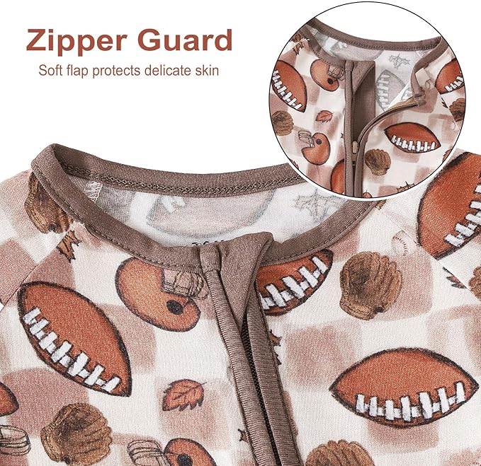 Chichoo Rayon from Bamboo Baby Pajamas Boy 2pack Baseball Football Infant 2 Way Zipper Pjs Romper Newborn Footless Sleeper