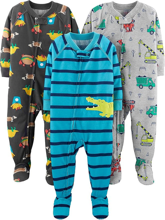 Simple Joys by Carter's Toddlers and Baby Boys' Loose-Fit Polyester Jersey Footed Pajamas, Pack of 3