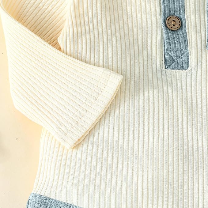 Newborn Baby Boy Girl Clothes Ribbed Knit Cotton Long Sleeve Romper Long Pant Preemie Solid Color Unisex Outfits