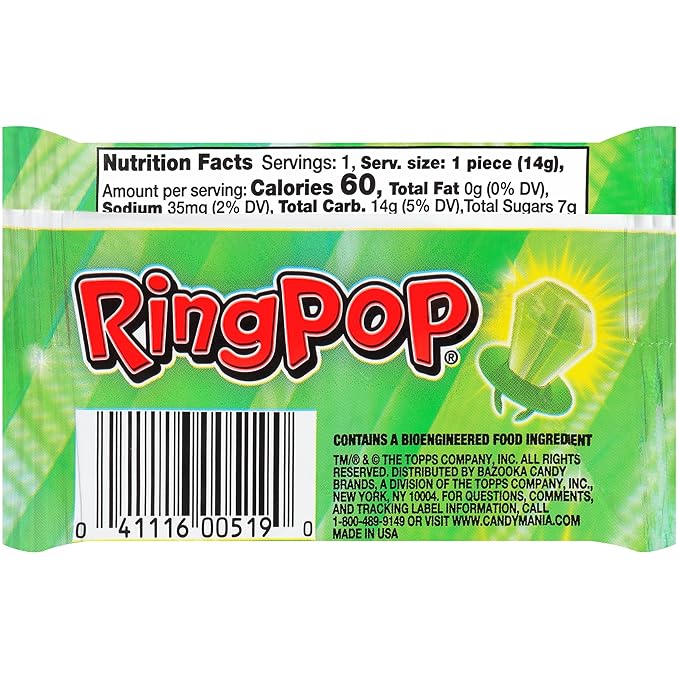 Ring Pop Individually Wrapped Green Watermelon 30 Count Bulk Lollipop Pack – Watermelon Flavored Lollipop Suckers - Fun Candy Bulk For Party Favors, Color-themed parties, & Bachelorette Parties