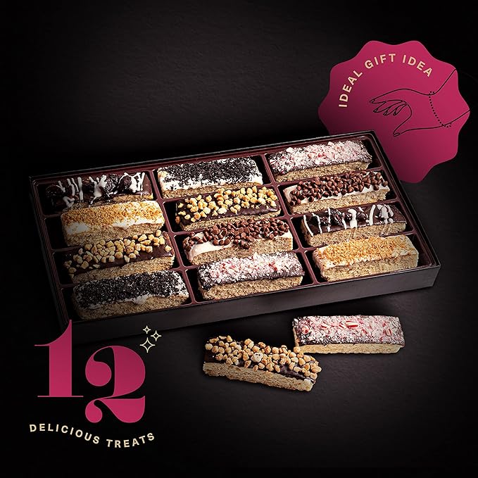 KREMERY Creamy Chocolate Cravings - Chocolate Covered Biscotti Cookies Gift Basket, in Elegant Gift Box (12 Biscotties, Assorted Sweet Toppings) Food Assortments USA Made