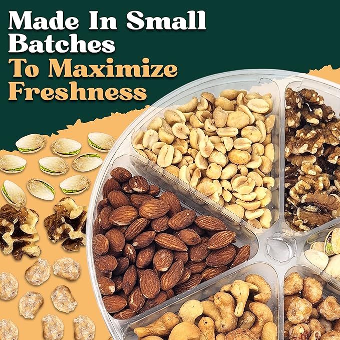 Nuts gift Basket Platter With a Variety of Freshly Roasted Nuts - Beautifully Packaged Gift for Birthday, Sympathy Easter. (6 Sectional Ultimate)