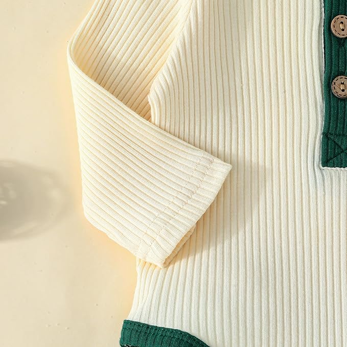 Newborn Baby Boy Girl Clothes Ribbed Knit Cotton Long Sleeve Romper Long Pant Preemie Solid Color Unisex Outfits