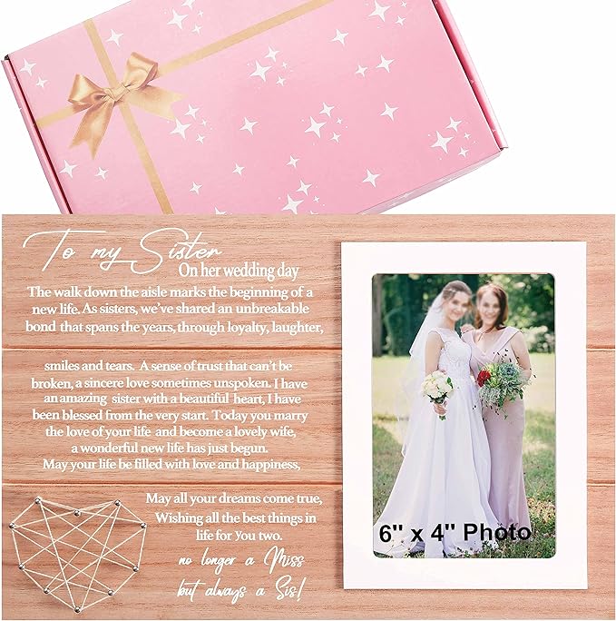 Picture Frame Gift for Bride from Sister-to My Sis-Wedding Photo Frame Gift for Sister on Her Wedding Day-Gets Married-Bridal Shower Present-Hen Night Bachelorette Party Presents for Her