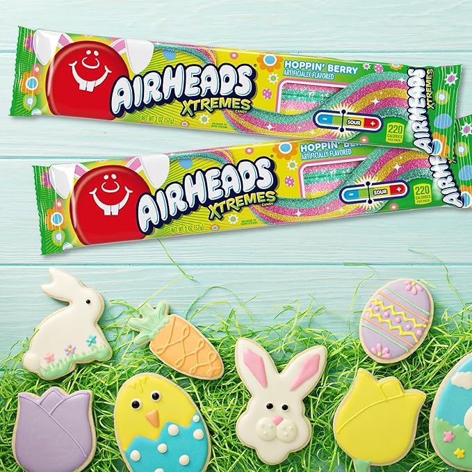 Airheads Xtremes, Sweetly Sour Spring Edition Hoppin Berry Flavored Candy Belts, Easter Baskets, 2oz (Pack of 18)