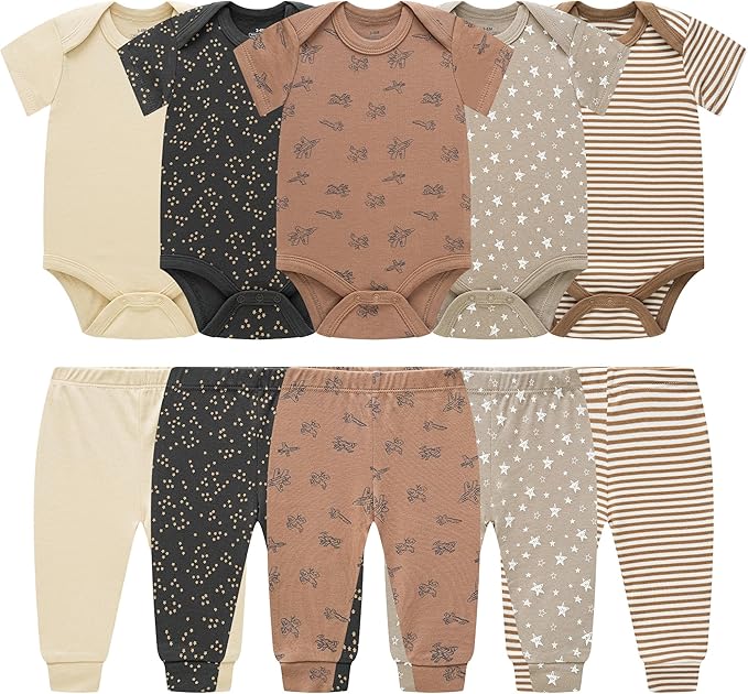 Baby Newborn Layette 10-Piece Sets Cotton Bodysuits Pants Sets for Baby Boys Girls Toddler Unisex Baby Gift Set