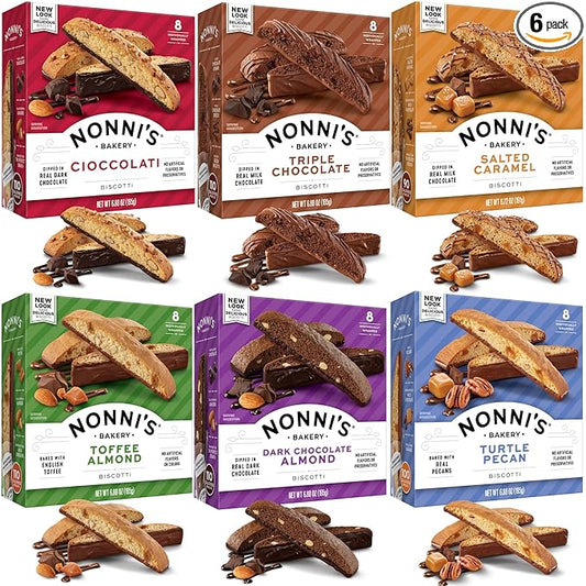 Nonni's Italian Biscotti Variety Pack - 6 Assorted Flavors - Holiday Snack for Christmas Cookies - Biscotti Cookie Variety Pack - Italian Cookie Assortment - Biscotti Individually Wrapped Cookies - Kosher
