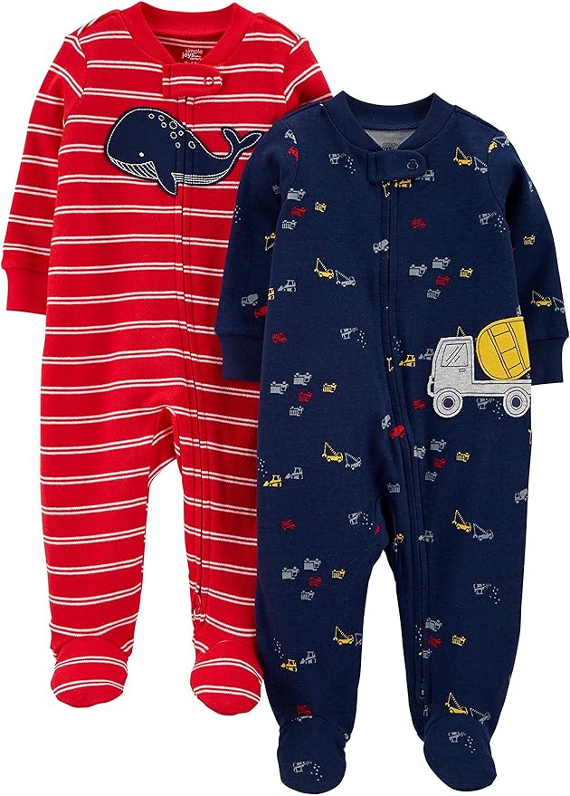 Simple Joys by Carter's Baby Boys' 2-Way Zip Thermal Footed Sleep and Play, Pack of 2