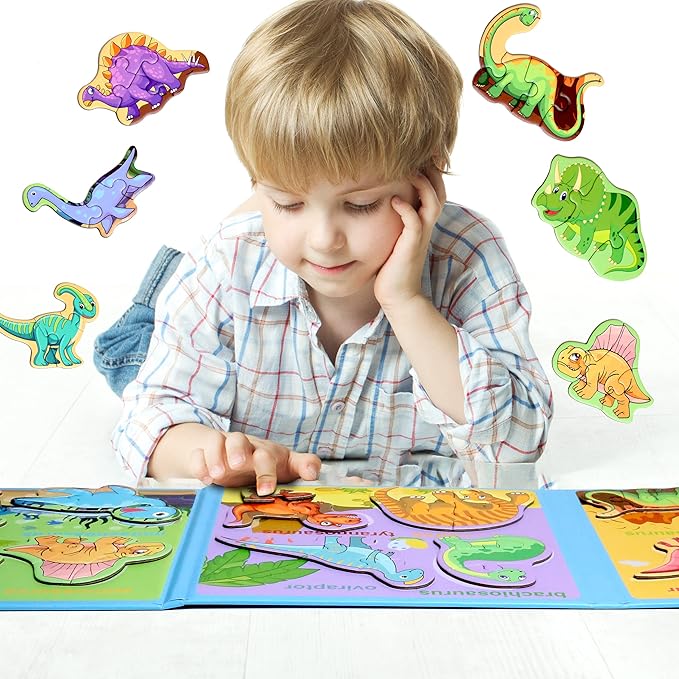 Magnetic Puzzles for Kids Ages 1-3, Travel Toddler Puzzles Ages 2-4 Year, Dinosaur Activities Toy for Boys & Girls 3-5 yo - Learning Magnet Gift for Road Trip