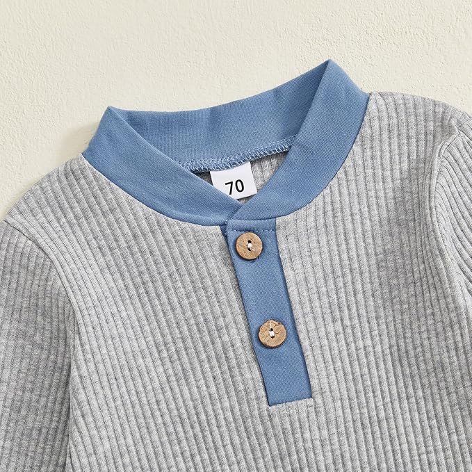 fhutpw Newborn Baby Boy Clothes Ribbed Knit Bodysuit 3 6 Months Infant Fall Long Sleeve Splicing Color Romper Jumpsuit & Hat