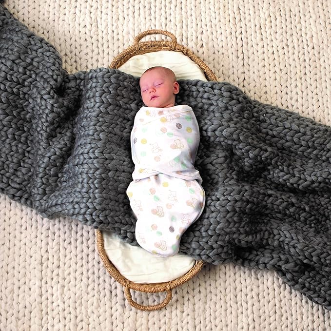 aden + anais Essentials Easy Swaddle Wrap Quick Change with Bottom Zipper, Snug Cotton Knit Baby Wrap Swaddle Blanket for Newborns, TOG 1.0, 3 Pack, Winnie, 0-3 Months, Small/Medium