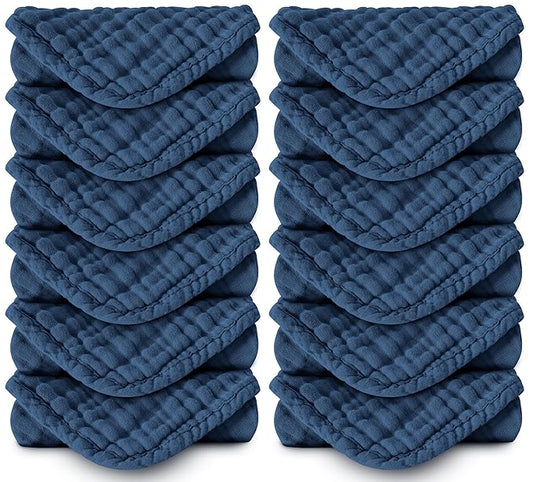 Muslin Burp Cloths 100% Cotton Large 20''x10'' Extra Soft and Absorbent Baby Wash Cloths Spit Up Rags - Baby Burping Cloth for Boys Girls Items(12 Pack Navy Blue)