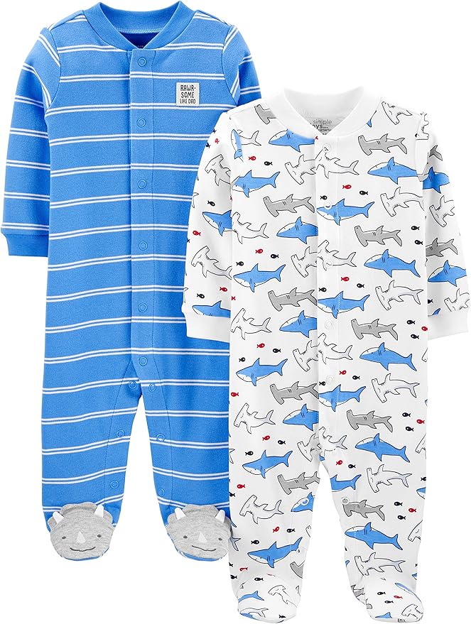 Simple Joys by Carter's Baby Boys' 2-Way Zip Thermal Footed Sleep and Play, Pack of 2
