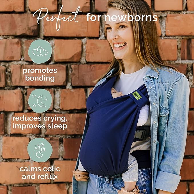 Boba Bliss Pre-Wrapped Baby Carrier with Buckle - Newborn to 7-35 lbs Light, Breathable & Easy to Adjust Hybrid Infant Sling & Toddler Carrier - Certified Hip-Healthy for 0-18 Months - Navy Blue