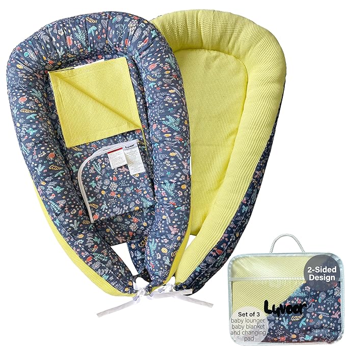 %100 Cotton Baby Lounger - 3 in 1 Baby Nest, Waffle Blanket, Waterproof Changing Mat, Deluxe Infant Lounger, Dock a tot, Portable Set, Newborn Essentials, Breathable Soft Cover, Travel Bed,Shower Gift