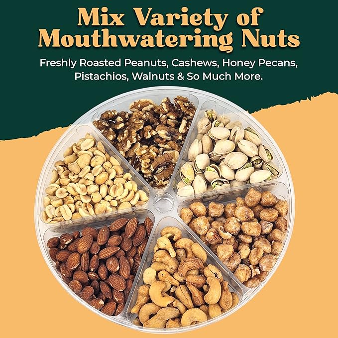 Nuts gift Basket Platter With a Variety of Freshly Roasted Nuts - Beautifully Packaged Gift for Birthday, Sympathy Easter. (6 Sectional Ultimate)