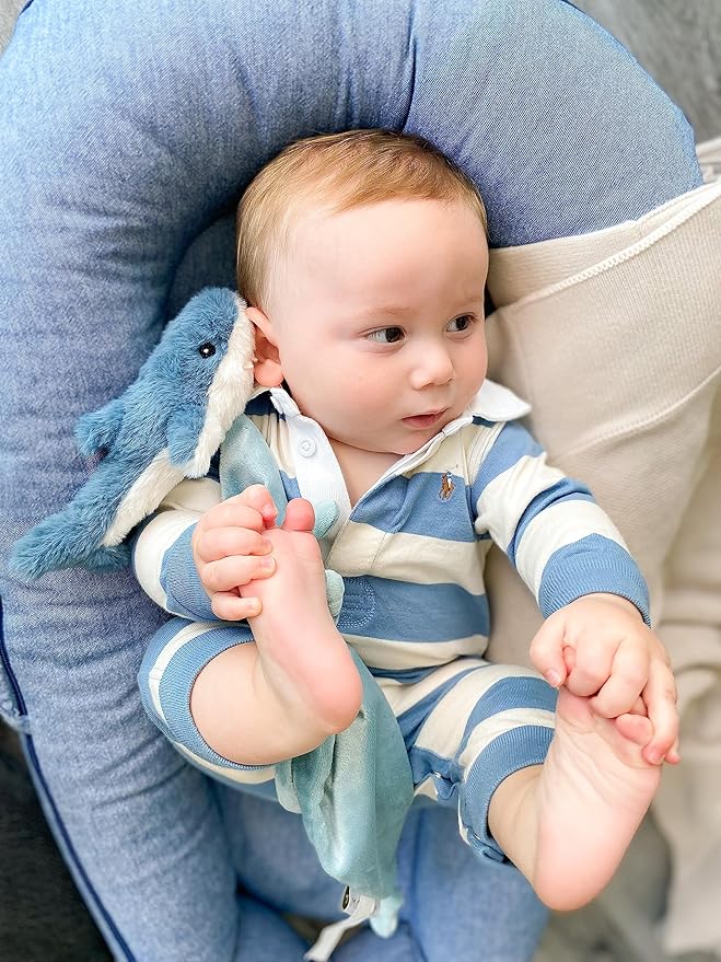 MON AMI Seaborn Shark Plush Lovey for Babies – 13.5” | Knotted Security Blanket for Newborns