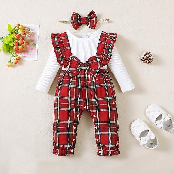 Newborn Infant Baby Girl Clothes Fall Winter Plaid Long Sleeve Jumpsuit One Piece Romper Bodysuit Baby Overalls Outfits