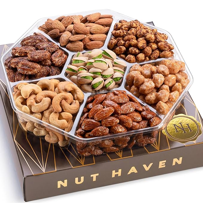 Nuts Gift Basket - Assortment of Sweet & Roasted Salted Gourmet Nuts - Assorted Food Gift Box for Birthday, Family, Sympathy, Men & Women.