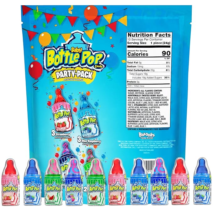 Baby Bottle Pop Candy Lollipops Variety Party Pack - 10 Count Suckers w/ Powdered Dip in Assorted Fruity Flavors - Bulk Candy for Party Favors, Goodie Bags, Birthdays, Baby Showers