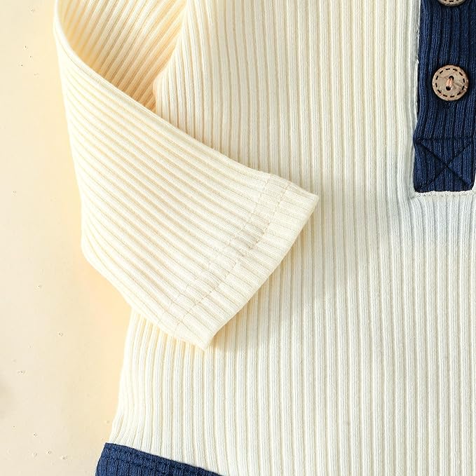 Newborn Baby Boy Girl Clothes Ribbed Knit Cotton Long Sleeve Romper Long Pant Preemie Solid Color Unisex Outfits