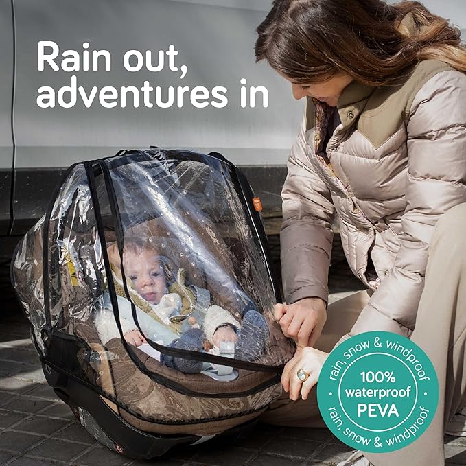 Baby Uma Car Seat Rain Cover - Waterproof & Breathable Carseat Covers Baby, 100% PEVA with Ventilation Panels, Protects from Rain, Dust & Wind, Universal with Easy-Access Window (+ Travel Bag)