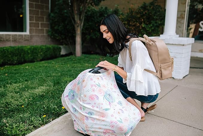 Copper Pearl Multi-Use Cover: Car Seat, Nursing, and Stroller Cover for Sun - Stretchy Fabric, All-Season Use, Stylish Designs, Easy Access for Moms - Bloom