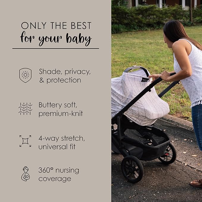 Milk Snob Original 5-in-1 Cover - Added Privacy for Breastfeeding, Baby Car Seat, Carrier, Stroller, High Chair, Shopping Cart, Lounger Canopy - Newborn Essentials, Nursing Top, Herringbone