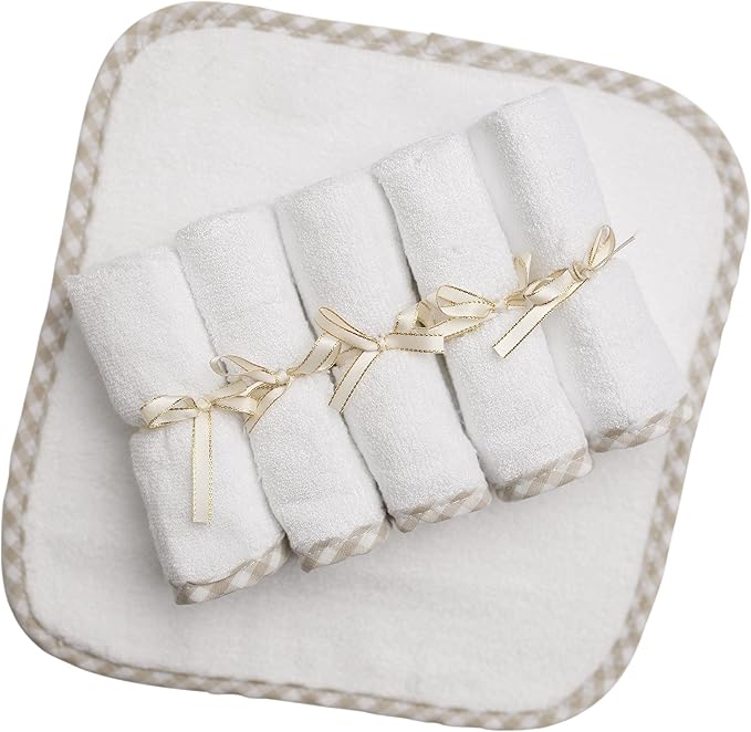 Channing & Yates Premium Boutique Hooded Baby Towels and 6 Washcloth Set - Organic Viscose Made from Bamboo Baby Towel with Hood Gift Bundle (Beige Set)