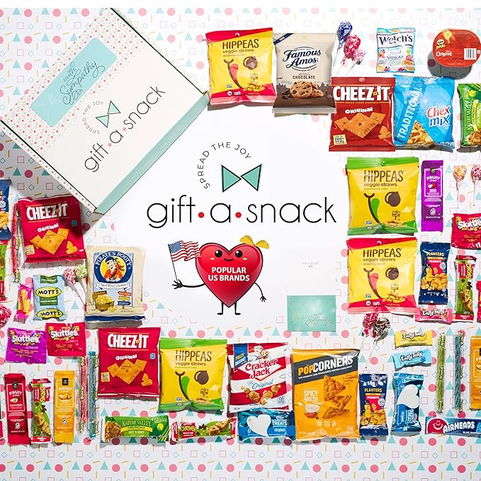 Gift A Snack - Sympathy Snack Box Care Package + Greeting Card (45 Count) Condolence for Loss of Loved One, Dog Pet Cat Memorial Sweet Treats Gift Basket - Cravy Food Assortments & Variety Gifts