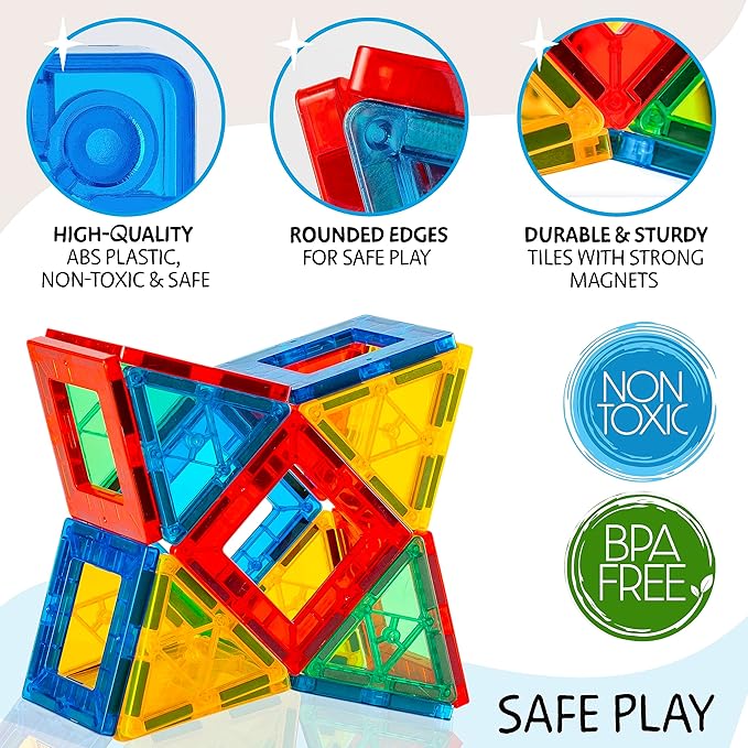 Magnetic Tiles 125 PCS+ Bonus Zippered CASE, Kids Toy for 3 4 5 6 7 8 Year Old Boys & Girls, Magnetic Tiles Building Set, Great Gift for Kids Aged 3-8, XL Set