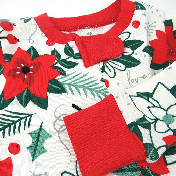 HonestBaby Non-Slip Footed Holiday Pajamas One-Piece Sleeper Zip-Front PJs Organic Cotton for Baby Boys, Girls, Unisex