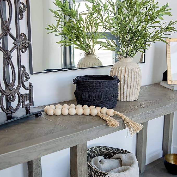 NaturalCozy 3-Piece Decorative Storage Basket Set – Black Cotton Rope Small Woven Baskets for Organizing for Nursery Baby Stuff, Gift, Vanity, Montessori, Dog Cat Toy Bin, Planter, Bathroom Shelves