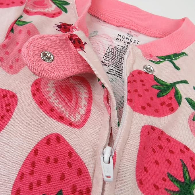 HonestBaby Non-Slip Footed Pajamas One-Piece Sleeper Zip-Front Pjs 100% Organic Cotton for Baby Girls
